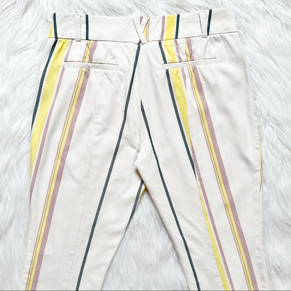 SOLD-Anthropologie Pastel Striped Cream Cropped Straight Trouser Pants - Picture 5 of 9